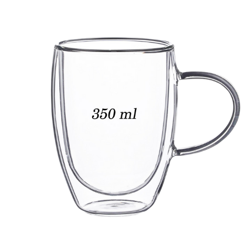 Termo stiklinė su rankenėle 350 ml iš borosilikatinio stiklo – dvigubos sienelės, 1 vnt.