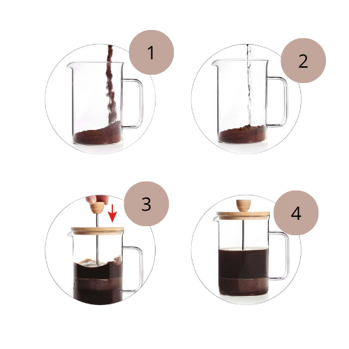 Stūmoklinis kavos ir arbatos kavinukas su bambukiniu dangteliu – French Press indas, 350 ml talpa