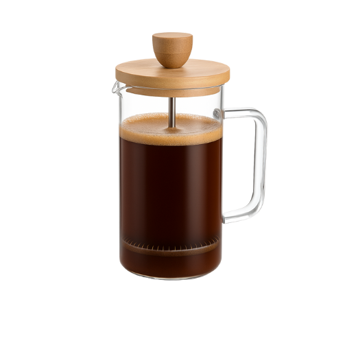 Stūmoklinis kavos ir arbatos kavinukas su bambukiniu dangteliu – French Press indas, 350 ml talpa