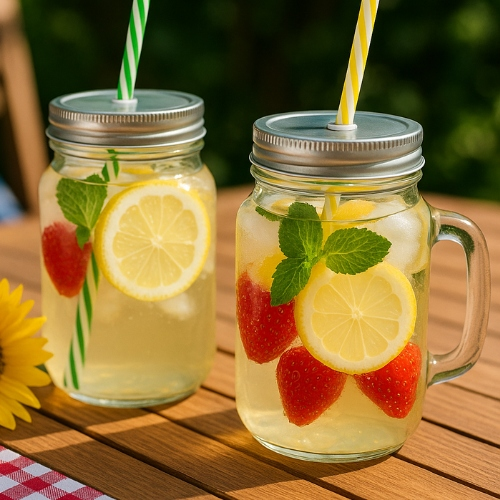 Stiklinė su dangteliu ir šiaudeliu – 450 ml, 2 vnt.,  gėrimams