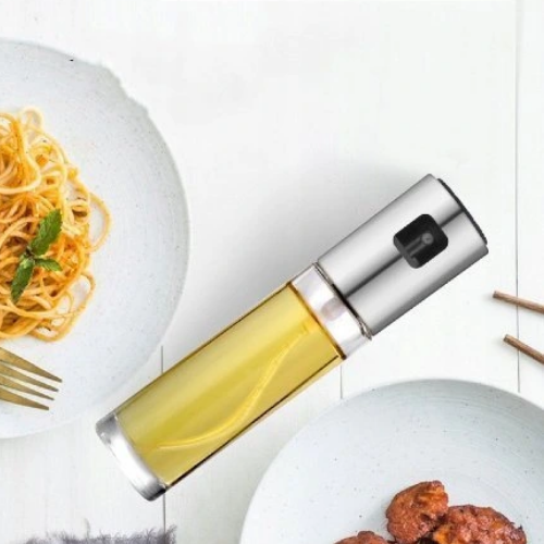 Stiklinis aliejaus purkštuvas 100 ml – pakartotinai pripildomas, alyvuogių aliejui, actui ir kepimui, rinkinys 2 vnt.