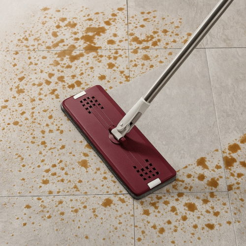 Plokščia šluota su dviem skyreliais kibiru ir 3 mikropluošto šluostėmis – bordo spalvos  37 cm