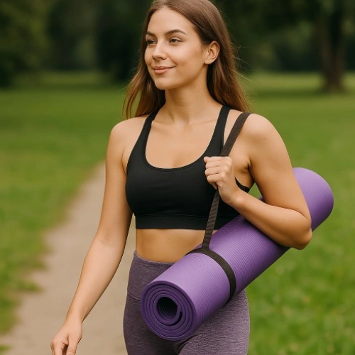 Nešiojamas USB trintuvas 380 ml su violetiniu jogos ir mankštos kilimėliu – sporto rinkinys, violetinis