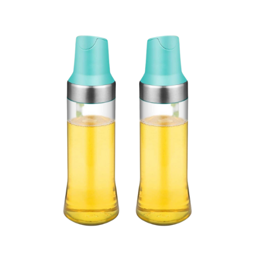 Stiklinis aliejaus butelis su mėtų spalvos dangteliu, 500 ml – 2 vnt. rinkinys, skystiems prieskoniams
