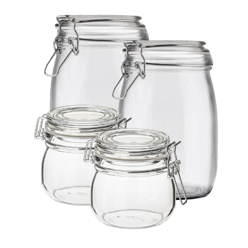 Rinkinys HERMETINIAI Uždarytas stiklainis 2 x 1000 ml + 2 x 500 ml stiklainiai