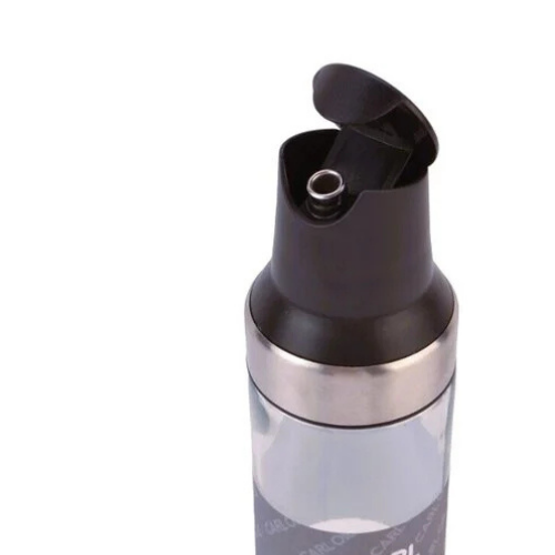 Stiklinis aliejaus butelis su juodu dangteliu, 500 ml – rinkinys 2 vnt., skystiems prieskoniams