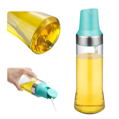 Stiklinis aliejaus butelis su mėtų spalvos dangteliu, 500 ml – 2 vnt. rinkinys, skystiems prieskoniams