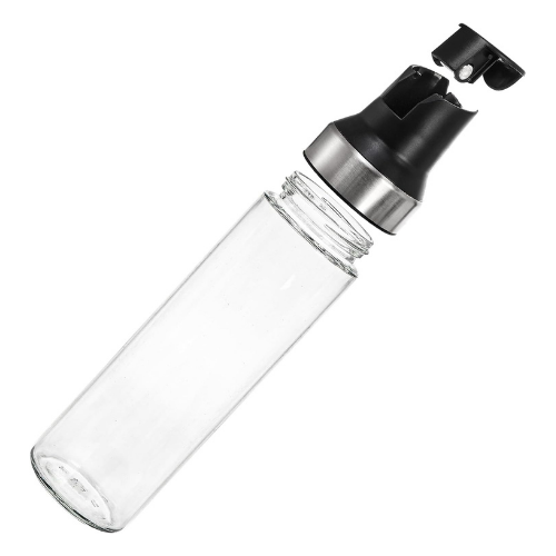 Stiklinis aliejaus butelis su juodu dangteliu, 500 ml – rinkinys 2 vnt., skystiems prieskoniams