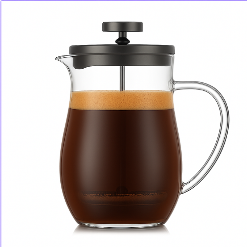 Kavos rinkinys: French Press kavinukas 600 ml + 2 borosilikatinės termo stiklinės po 350 ml