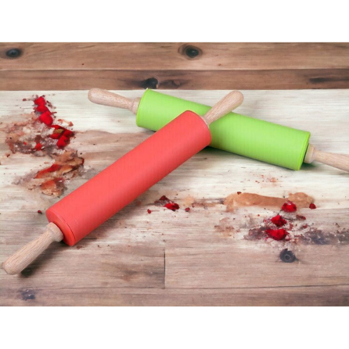 Silikoninis tešlos kočėlas 30 cm – nelimpantis virtuvės įrankis, raudonas