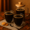 Rinkinys: 2 borosilikatinio stiklo puodeliai 350 ml + "French Press" kavos virimo aparatas 350 ml su bambuko dangteliu