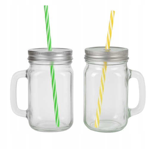 Stiklinė su dangteliu ir šiaudeliu – 450 ml, 2 vnt.,  gėrimams