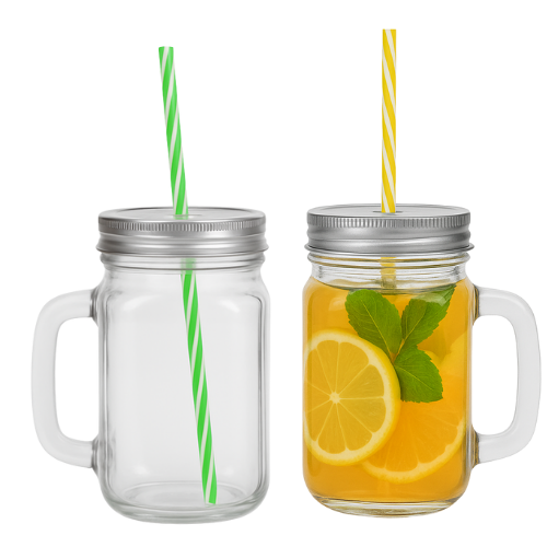 Stiklinė su dangteliu ir šiaudeliu – 450 ml, 2 vnt.,  gėrimams