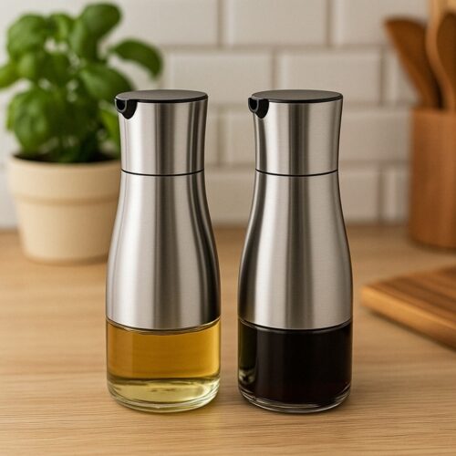 Stiklinis aliejaus buteliukas su dozatoriumi   – 2 vnt. po 320 ml