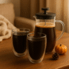 Kavos rinkinys: French Press kavinukas 600 ml + 2 borosilikatinės termo stiklinės po 350 ml