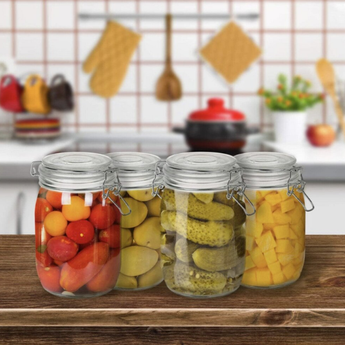 Hermetiškas stiklinis indas su dangčiu – 1000 ml didelis laikymo indas birioms prekėms