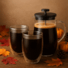 Kavos rinkinys: French Press kavinukas 600 ml + 2 borosilikatinės termo stiklinės po 350 ml