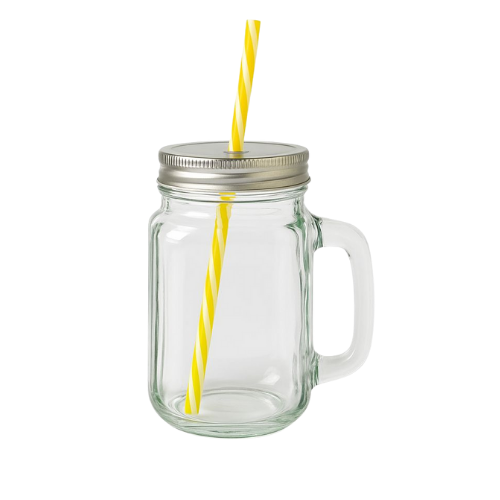 Stiklinė su dangteliu ir šiaudeliu – 450 ml, 1 vnt., stiklinis indas gėrimams