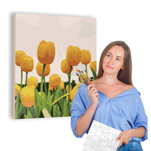 Tapyba pagal skaičius – paveikslas, dažai, teptukai, rinkinys „Tulpės“, 40×50 cm