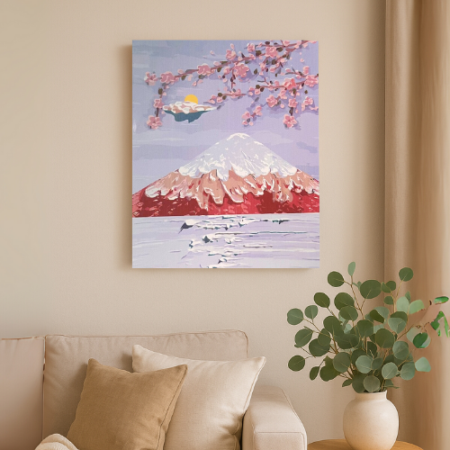 Tapyba pagal skaičius – paveikslas, dažai, teptukai, rinkinys „Fudžijama“, 40×50 cm