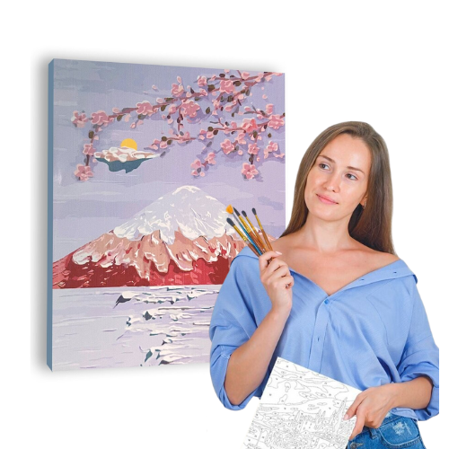 Tapyba pagal skaičius – paveikslas, dažai, teptukai, rinkinys „Fudžijama“, 40×50 cm