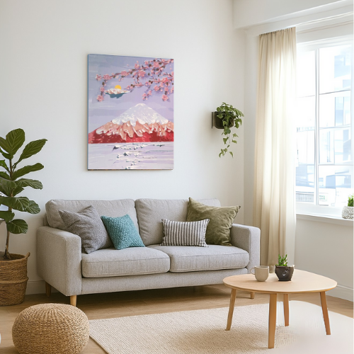 Tapyba pagal skaičius – paveikslas, dažai, teptukai, rinkinys „Fudžijama“, 40×50 cm