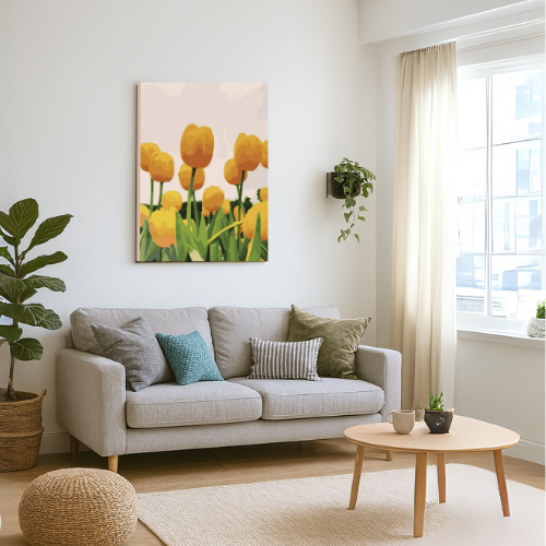 Tapyba pagal skaičius – paveikslas, dažai, teptukai, rinkinys „Tulpės“, 40×50 cm