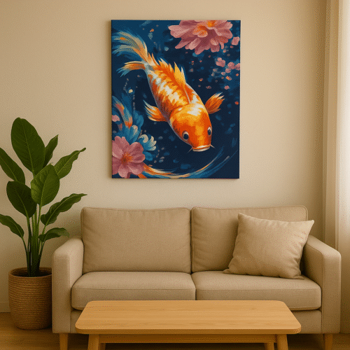 Tapyba pagal skaičius – paveikslas, dažai, teptukai, rinkinys „Auksinis karpis“, 40×50 cm