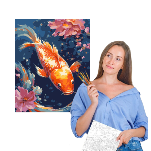 Tapyba pagal skaičius – paveikslas, dažai, teptukai, rinkinys „Auksinis karpis“, 40×50 cm